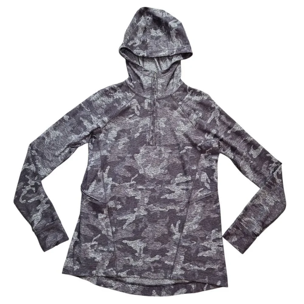 Lululemon Warm Stabilizer 1/2 Zip Hoodie Incognito Camo HTR Black Size 6 - Picture 3 of 14